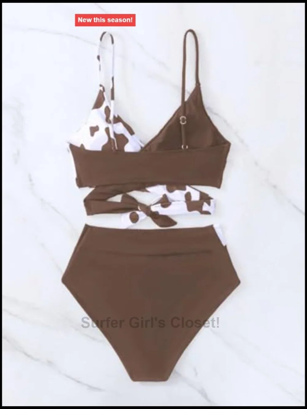 2 Piece Swimsuit Set Cow Print Criss Cross Wrap Spaghetti Strap High Waisted